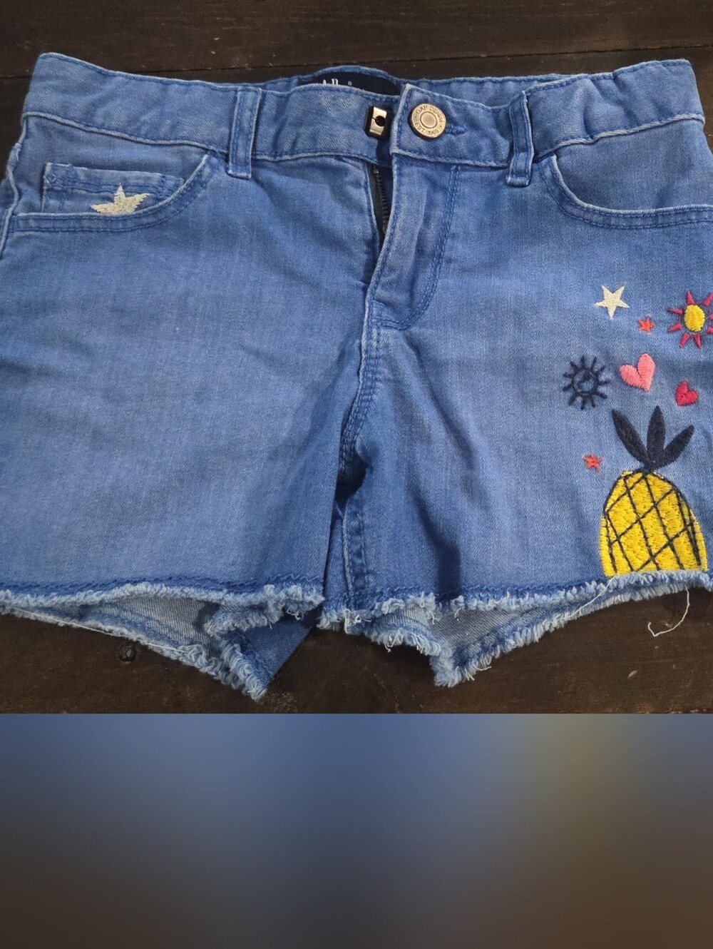 GAP Blue Denim Shorts with Pineapple Embroidery